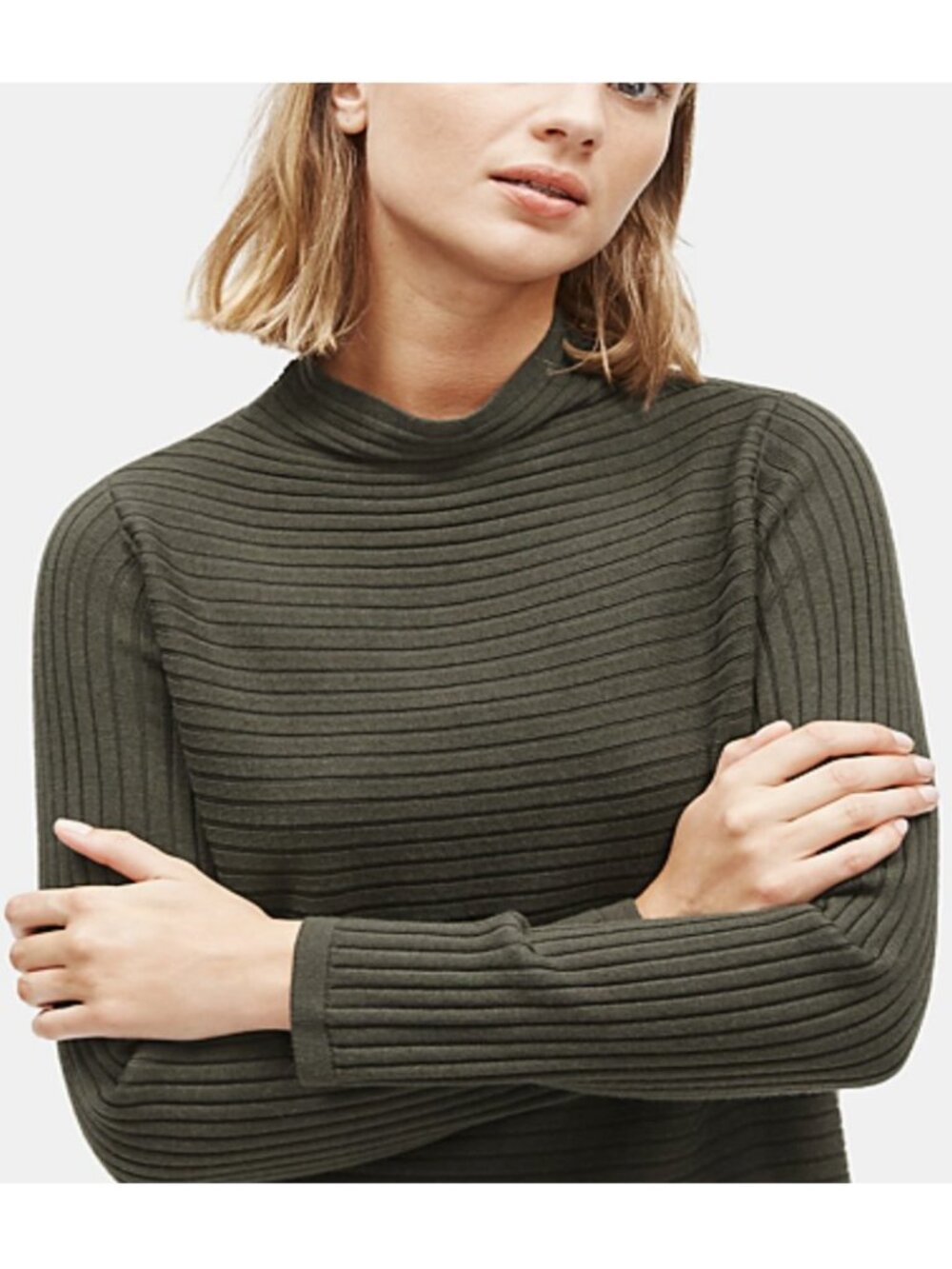 EILEEN FISHER | Ribbed Merino Wool Funnel Neck Sweater | "Woodland" | Size S - Picture 2 of 9